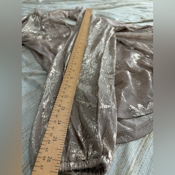 Tamara H NWT pink champagne floral metallic sheer blouse shirt size medium - Picture 10 of 16